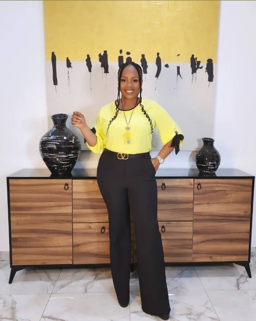Yellow Chiffon Bow-Sleeve Set